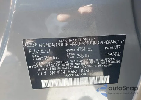 2021 Hyundai Sonata Sel from USA, damaged, VIN 5NPEF4JA6MH119683